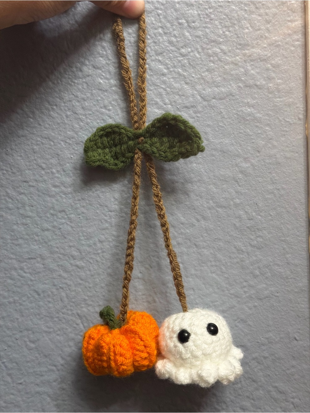 Handmade Pumpkin Ghost Car Charm - Crochet